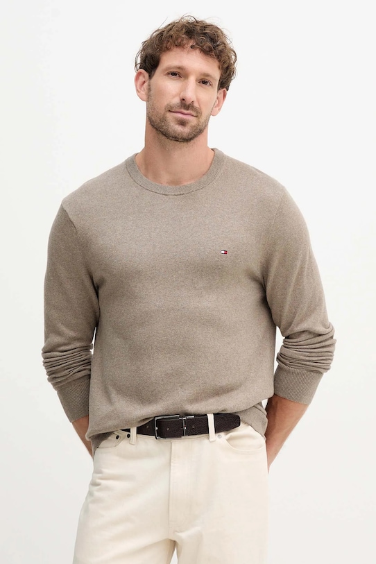 Sveter s prímesou kašmíru Tommy Hilfiger okrúhly hnedá MW0MW28046.9BYY