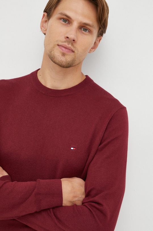 Svetr s příměsí kašmíru Tommy Hilfiger kulatý burgundské MW0MW28046.9BYY
