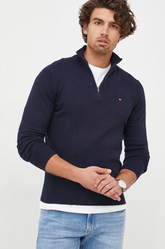 Πουλόβερ με μείγμα κασμίρ Tommy Hilfiger σκούρο μπλε MW0MW28049.9BYY