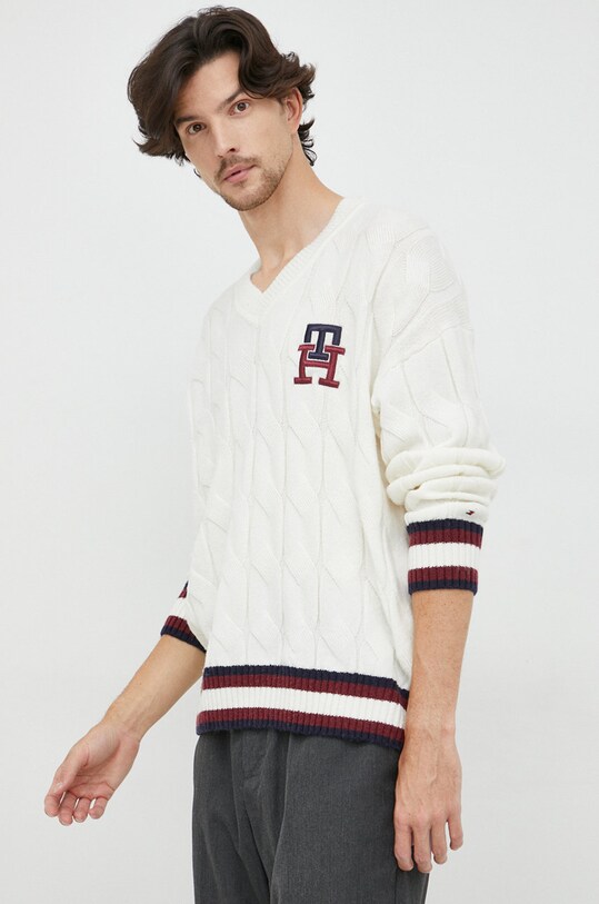 Μάλλινο πουλόβερ Tommy Hilfiger MW0MW27764.9BYY λευκό AW22