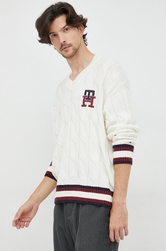 Vlněný svetr Tommy Hilfiger MW0MW27764.9BYY bílá AW22
