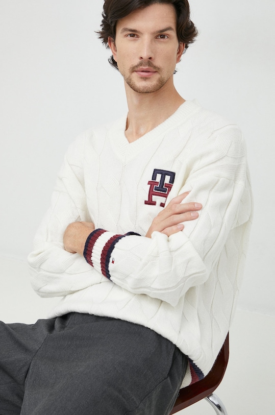 Vlněný svetr Tommy Hilfiger bílá MW0MW27764.9BYY
