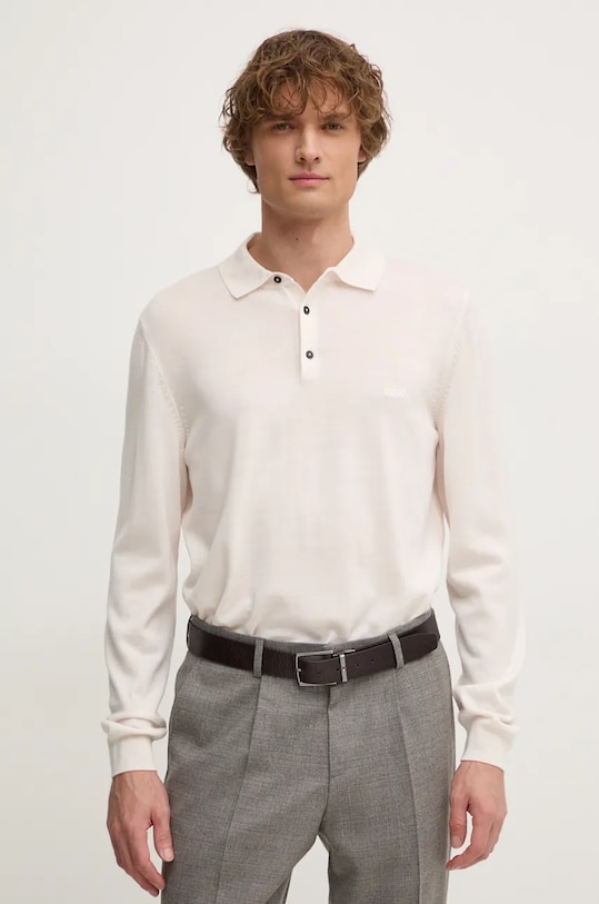 Вовняний светр BOSS тонкий бежевий 50476357