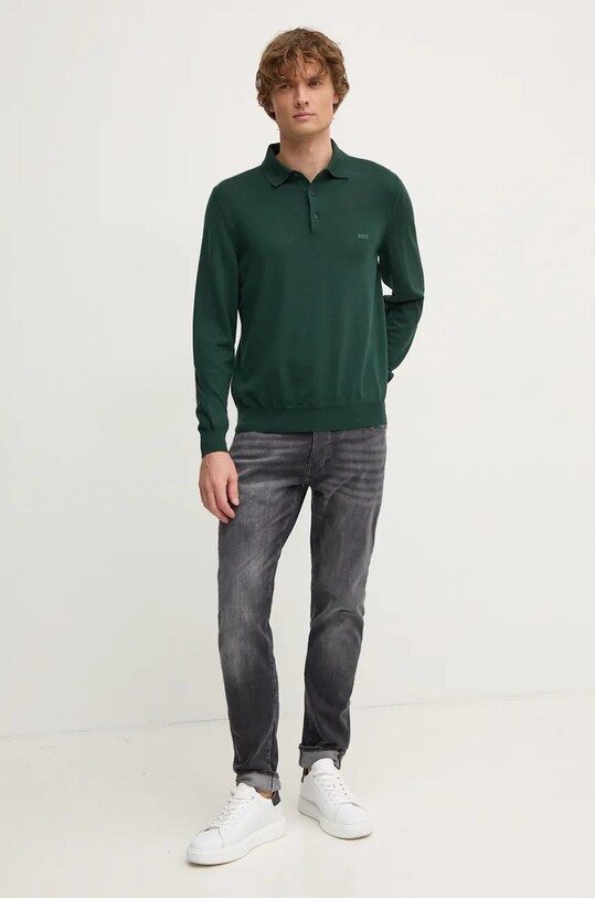 Вовняний светр BOSS 50476357 зелений AW24