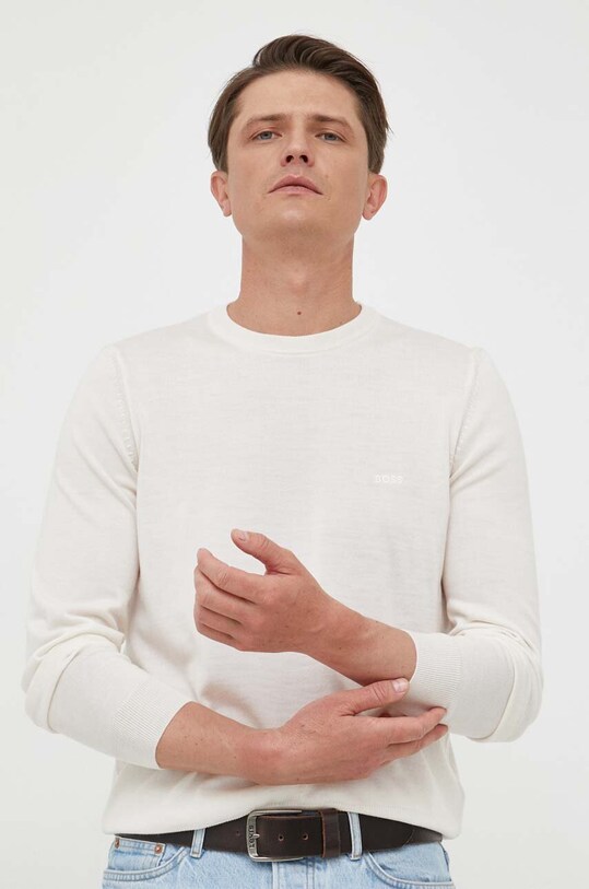 Вовняний светр BOSS вовна бежевий 50476364