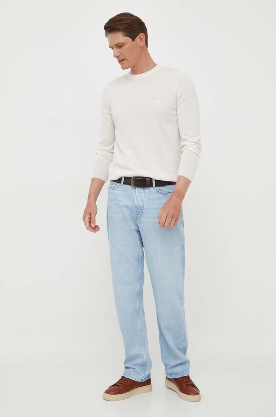 Вовняний светр BOSS 50476364 бежевий NC25