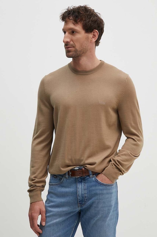 BOSS sweter wełniany wełna beżowy 50476364