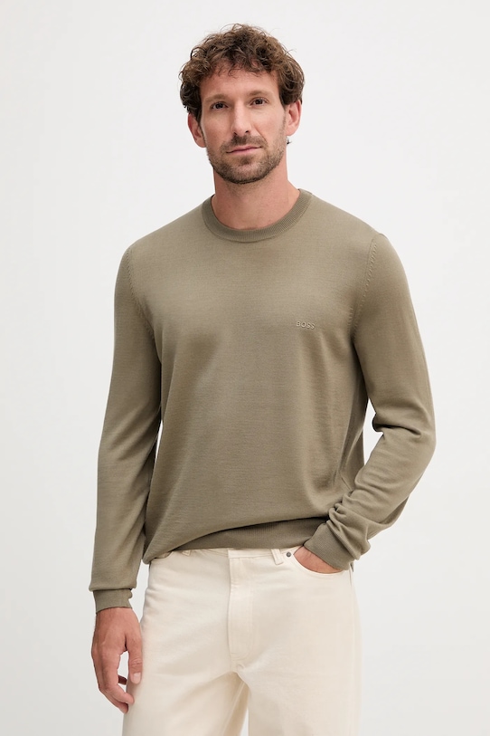 BOSS pulover de lana verde 50476364