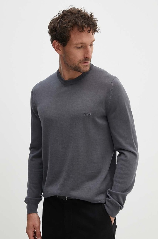 BOSS sweter wełniany szary 50476364