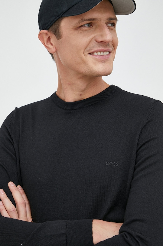 Вълнен пуловер BOSS вълна черен 50476364