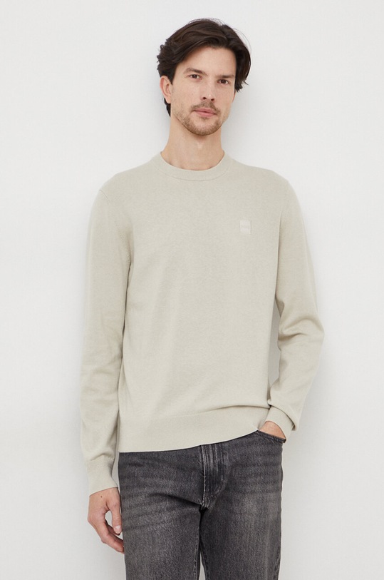 Pulover s dodatkom kašmira BOSS CASUAL natpis bež 50471343