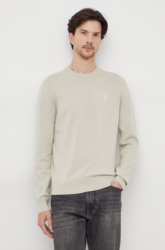 Pulover s dodatkom kašmira BOSS CASUAL natpis bež 50471343