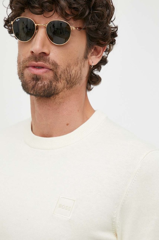 BOSS sweter z domieszką kaszmiru BOSS CASUAL beżowy 50471343