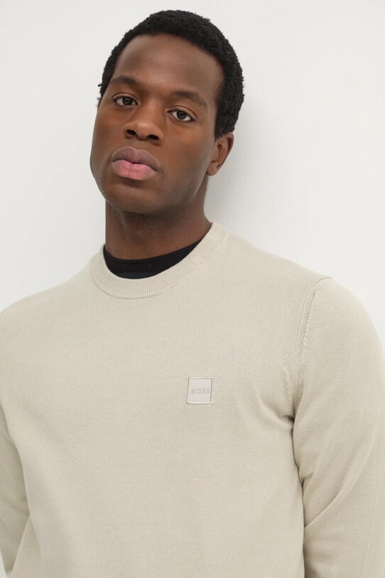 Sveter s prímesou kašmíru BOSS BOSS CASUAL béžová 50471343