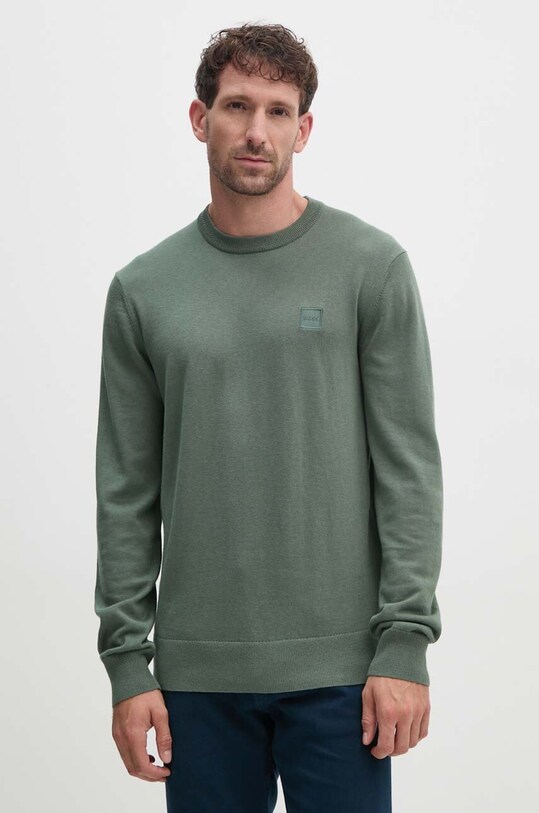 BOSS sweter z domieszką kaszmiru BOSS CASUAL okrągły zielony 50471343