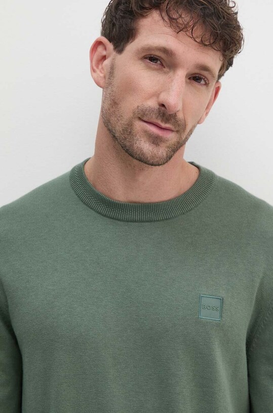 BOSS sweter z domieszką kaszmiru BOSS CASUAL zielony 50471343