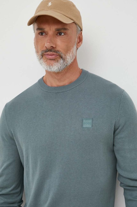 BOSS sweter z domieszką kaszmiru BOSS CASUAL okrągły niebieski 50471343