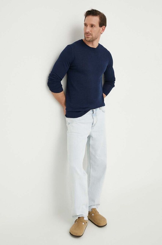 Bruuns Bazaar sweter wełniany granatowy BBM1220