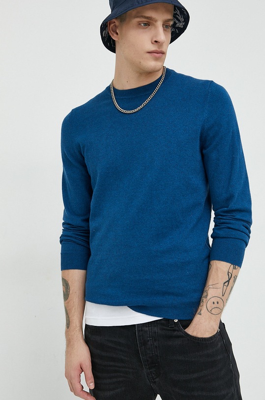 Svetr s příměsí kašmíru Superdry kulatý modrá M6110293A.6DG
