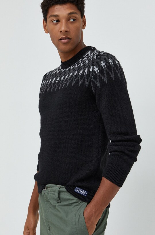 Superdry sweter z domieszką wełny okrągły czarny M6110483A.7TV