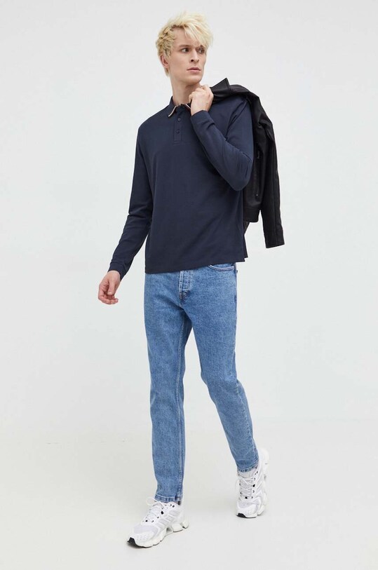 HUGO longsleeve bawełniany 50466201 granatowy AW23
