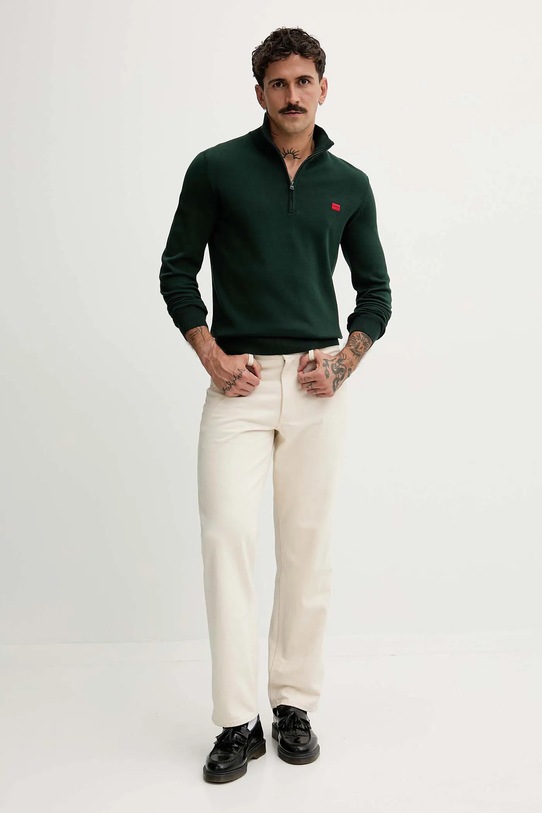 Βαμβακερό πουλόβερ HUGO 50474164 πράσινο AW25