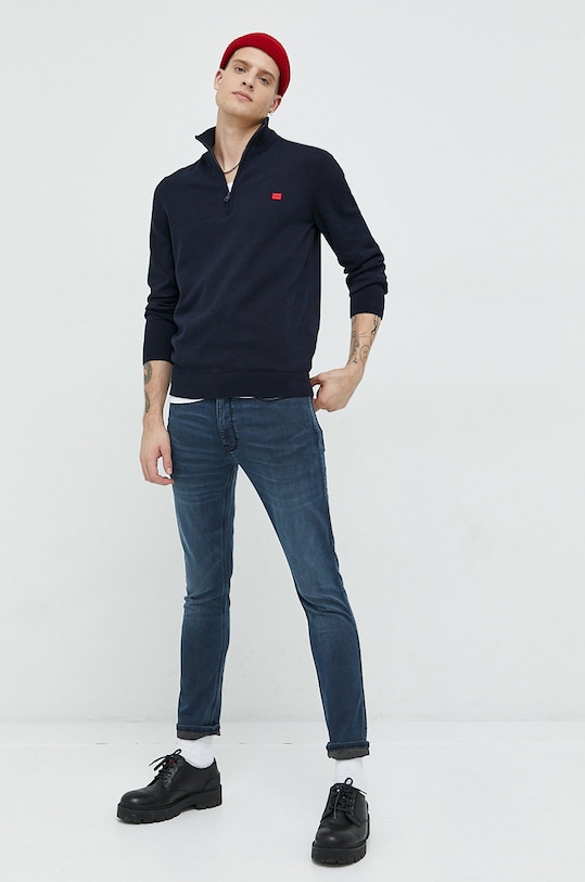 HUGO pulover de bumbac San Quintus-C 50474164 bleumarin AW25