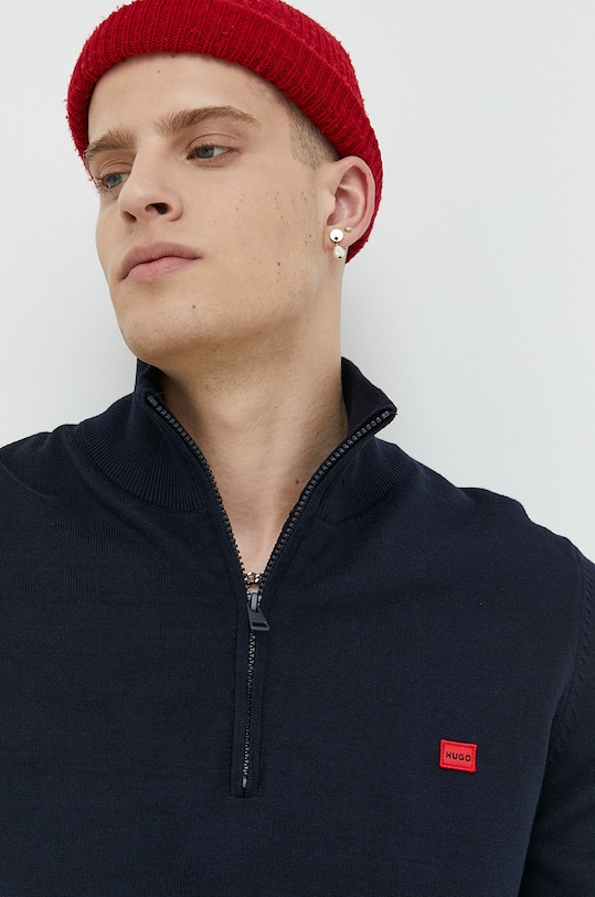 HUGO pulover de bumbac San Quintus-C bleumarin 50474164