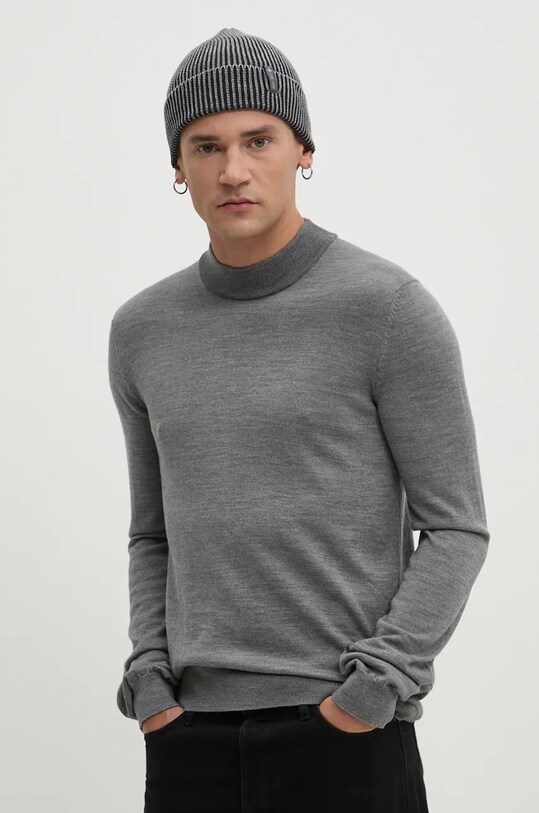 Vlnený sveter HUGO melanž sivá 50474173