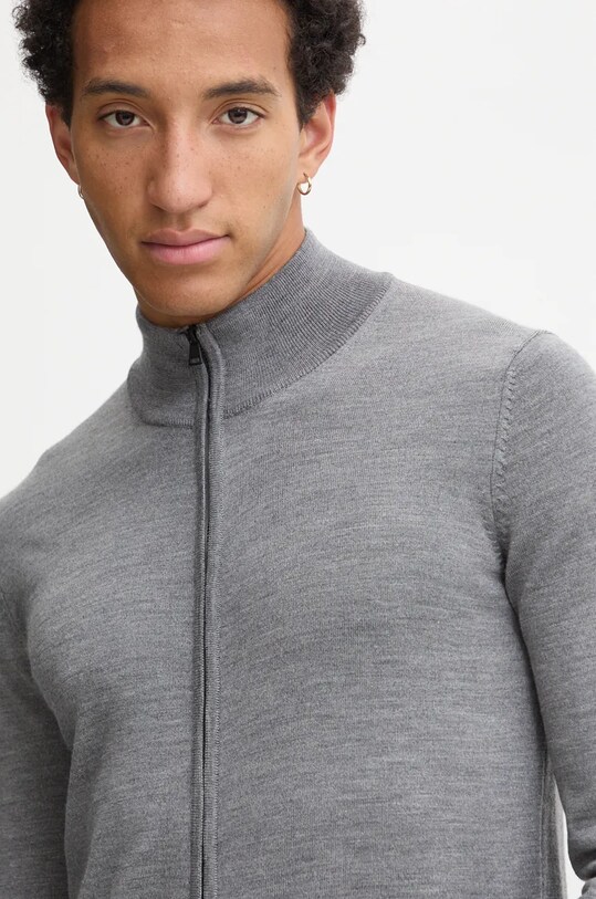 Шерстяной кардиган HUGO серый 50474193