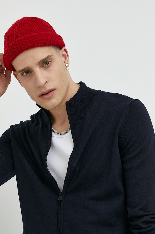 Vlnený kardigán HUGO vlna tmavomodrá 50474193