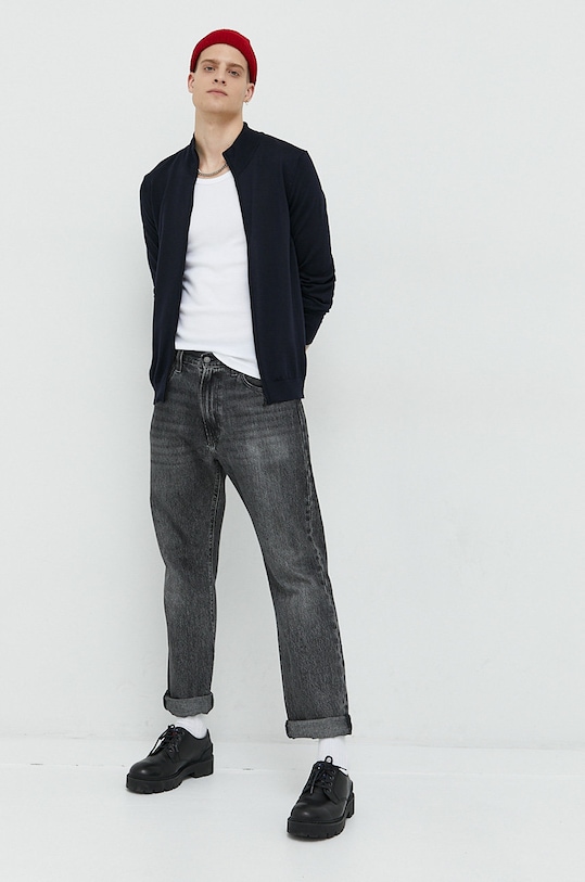 Vlnený kardigán HUGO 50474193 tmavomodrá AW24