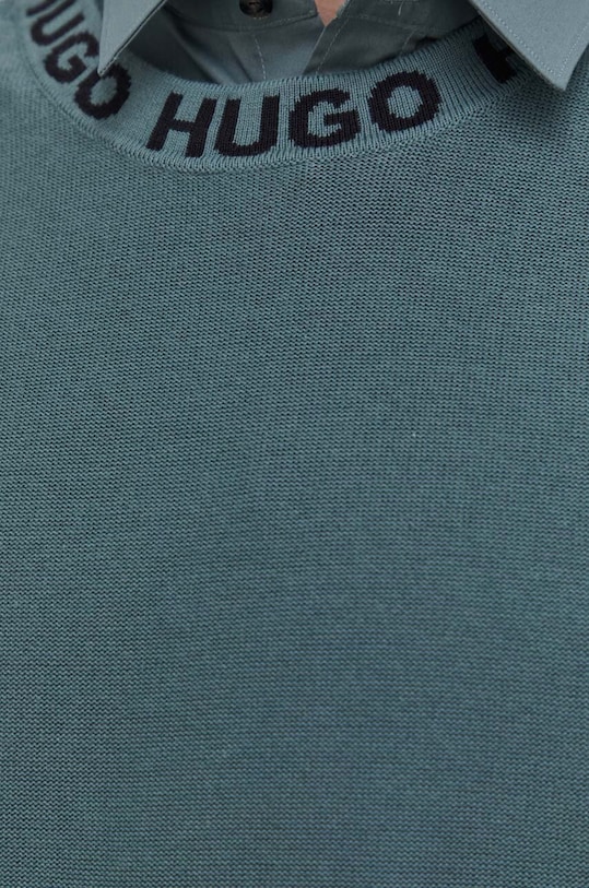 HUGO sweter bawełniany 50474813 turkusowy