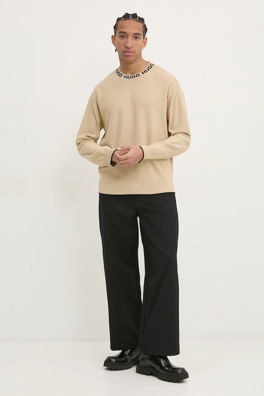 HUGO sweter bawełniany 50474813 beżowy AW24