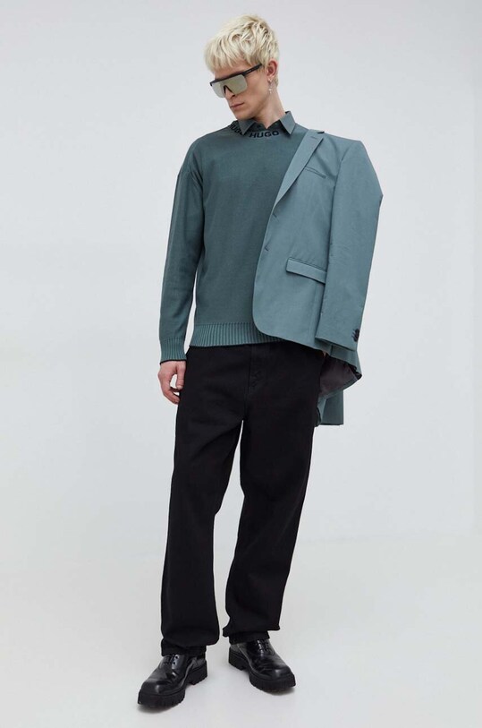 HUGO pulover de bumbac 50474813 verde AW24