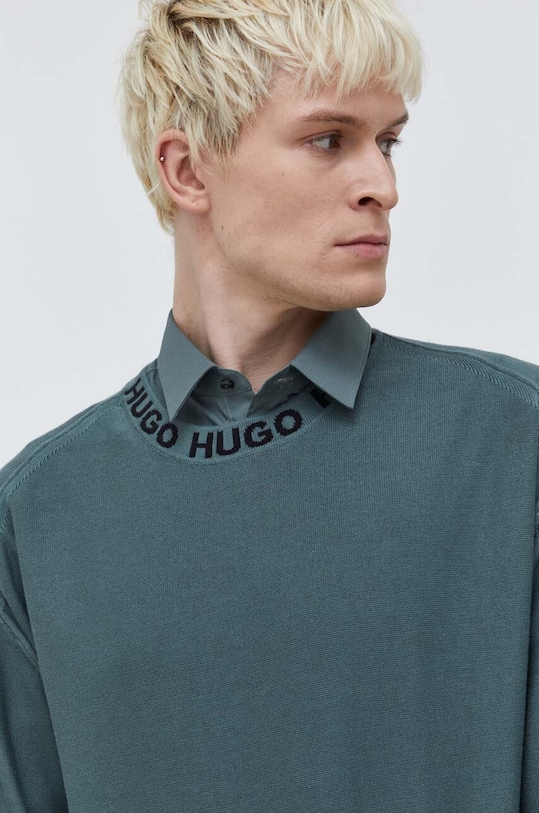 HUGO pamut pulóver zöld 50474813