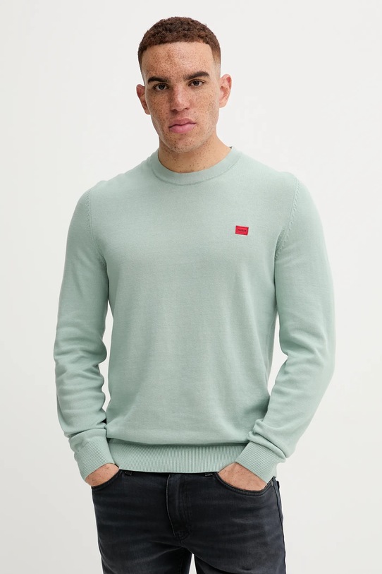 HUGO sweter bawełniany bawełna turkusowy 50475083