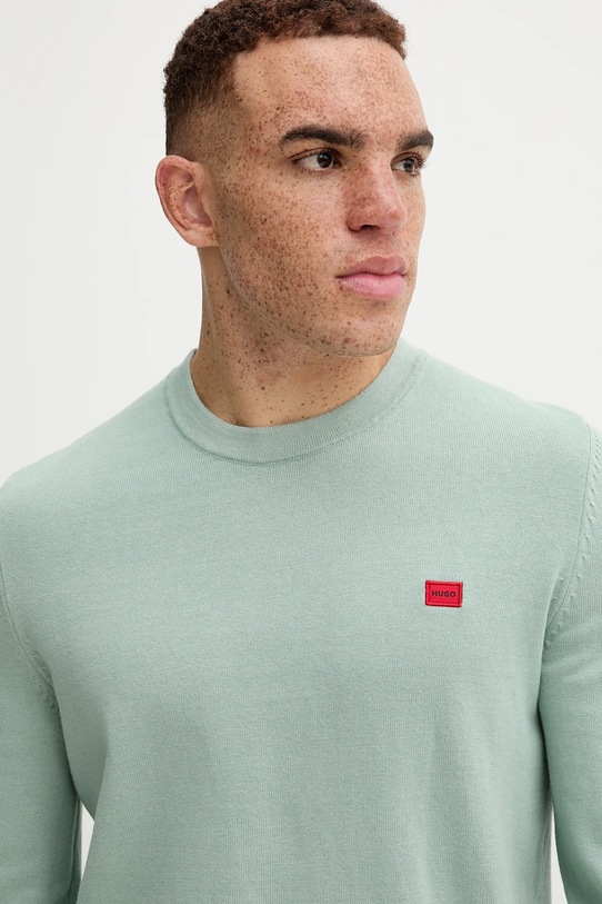 HUGO sweter bawełniany turkusowy 50475083
