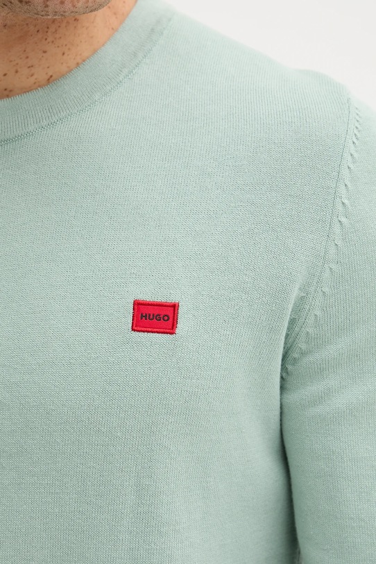 HUGO sweter bawełniany 50475083 turkusowy