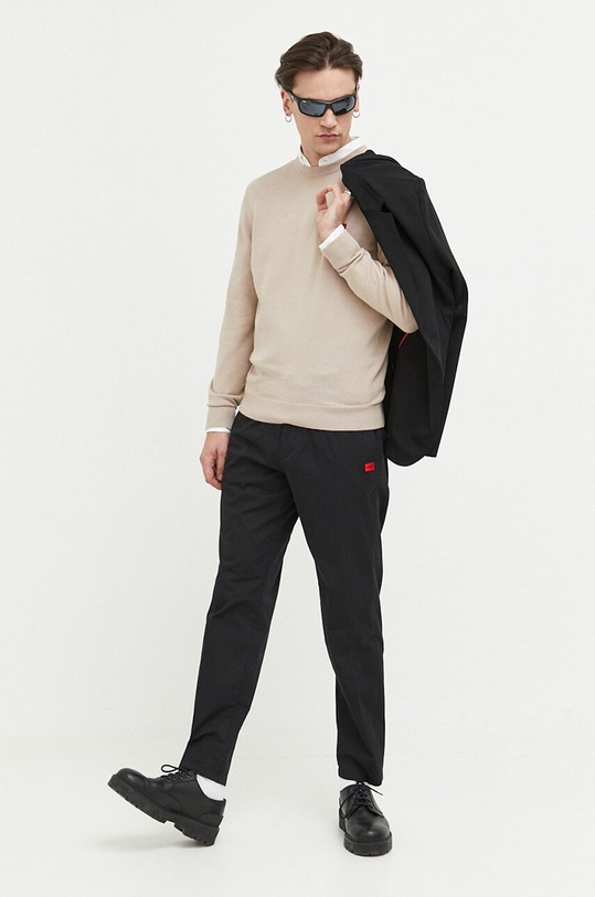 HUGO sweter bawełniany 50475083 beżowy AW25