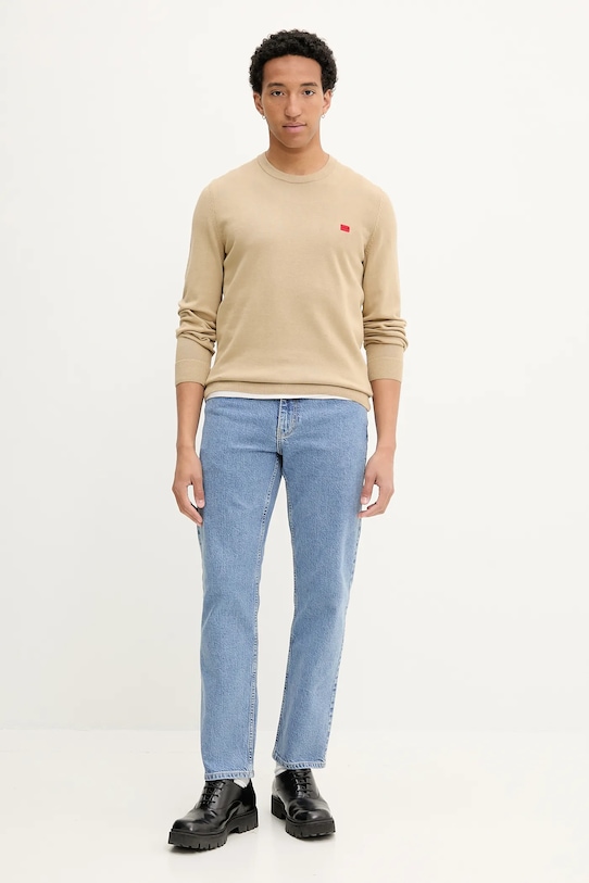 HUGO pamut pulóver 50475083 zöld AW25