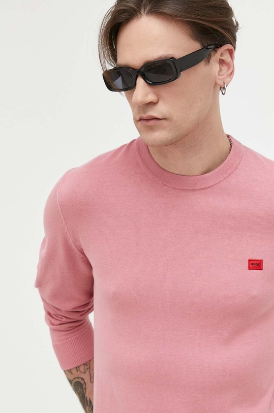 HUGO pamut pulóver rózsaszín 50475083