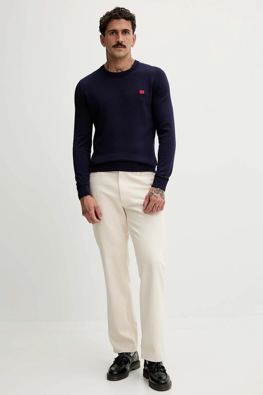Βαμβακερό πουλόβερ HUGO 50475083 σκούρο μπλε AW25