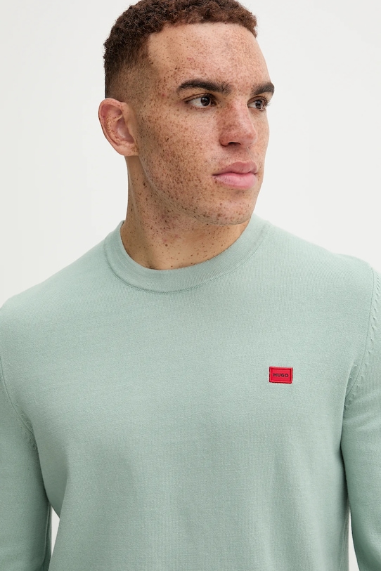Bombažen pulover HUGO San Cassius-C1 zelena 50475083