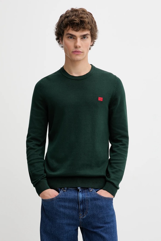 HUGO sweter bawełniany bawełna zielony 50475083