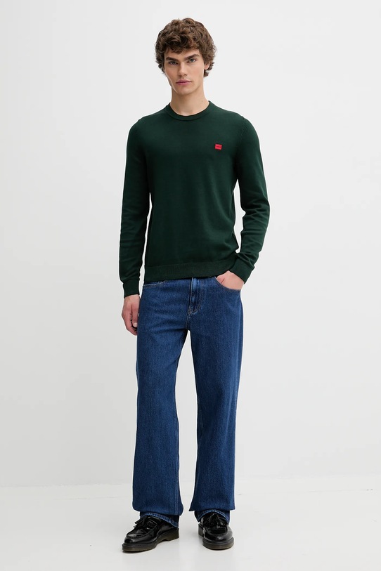 HUGO sweter bawełniany 50475083 zielony AW25