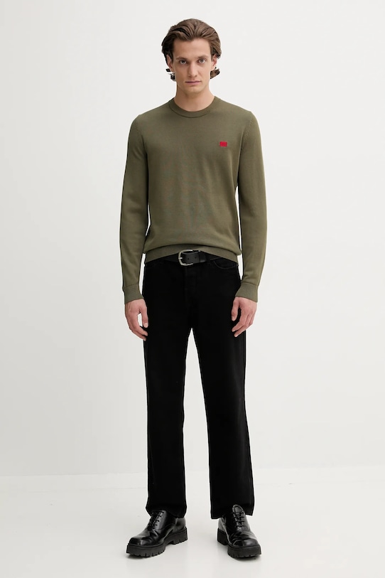 HUGO sweter bawełniany 50475083 zielony AW25