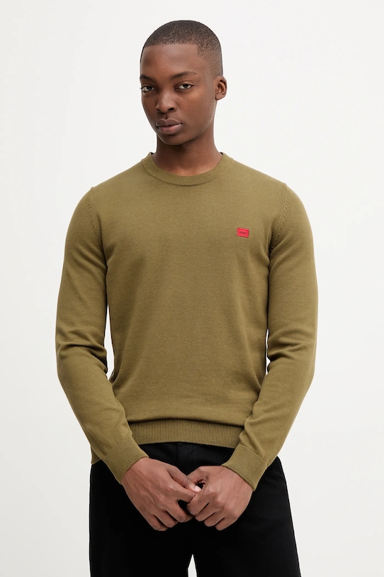 HUGO sweter bawełniany bawełna zielony 50475083