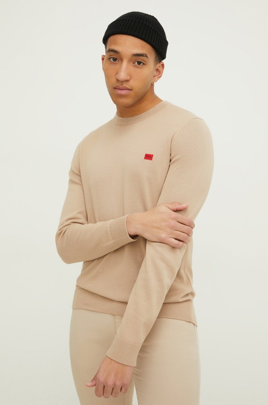 HUGO sweter bawełniany bawełna beżowy 50475083