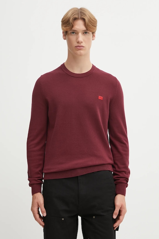 HUGO sweter bawełniany bawełna bordowy 50475083